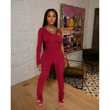 Sexy One Shoulder Bodysuit+Split Pants 2 Piece Sets ASL-6531