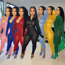 Sexy Long Sleeve Zippper Jumpsuit With Gloves AL-266