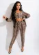 Snake Skin Print Zipper Coat+Tube Top+Pants 3 Piece Sets SHD-9356