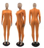 Casual Long Sleeve Zipper Skinny Jumpsuit JRF-3644