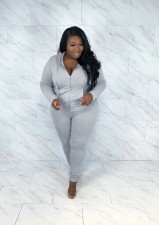 Plus Size Hot Drilling Hooded Zipper 2 Piece Sets WAF-77386T118