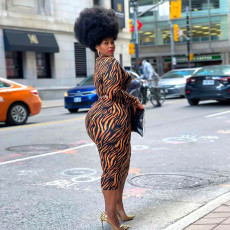 Plus Size Printed Full Sleeve Long Dresses (Without Belt) ONY-5111