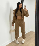 Solid Fleece Zipper Hoodie+Tank Top+Pants 3 Piece Sets TK-6209