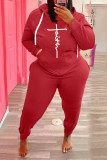 Plus Size Fleece Letter Print Hooded 2 Piece Sets WAF-773301