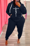 Plus Size Fleece Letter Print Hooded 2 Piece Sets WAF-773301