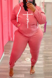 Plus Size Fleece Letter Print Hooded 2 Piece Sets WAF-773301