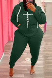 Plus Size Fleece Letter Print Hooded 2 Piece Sets WAF-773301