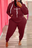 Plus Size Fleece Letter Print Hooded 2 Piece Sets WAF-773301