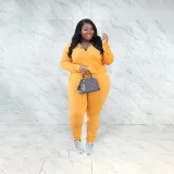 Plus Size Hot Drilling Hooded Zipper 2 Piece Sets WAF-77386T118