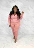 Plus Size Hot Drilling Hooded Zipper 2 Piece Sets WAF-77386T118