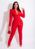 Solid Full Sleeve Blazer  Coat And Pants 2 Piece Suits (With Belt) TK-62010
