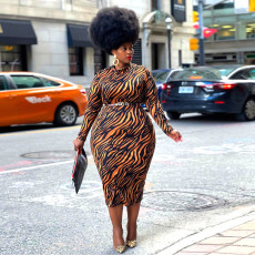 Plus Size Printed Full Sleeve Long Dresses (Without Belt) ONY-5111