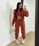 Solid Fleece Zipper Hoodie+Tank Top+Pants 3 Piece Sets TK-6209