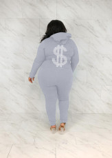 Plus Size Hot Drilling Hooded Zipper 2 Piece Sets WAF-77386T118
