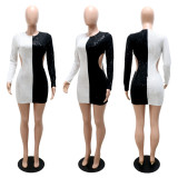 Plus Size Sequin Hollow Out Long Sleeve Club Dress CYA-9422