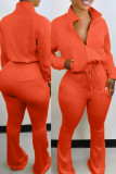 Plus Size Solid Zipper Long Sleeve 2 Piece Pants Set OMY-80081