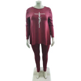 Plus Size Casual Long Sleeve Two Piece Pant Sets WAF-77241