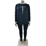 Plus Size Casual Long Sleeve Two Piece Pant Sets WAF-77241