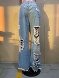 Plus Size Denim Ripped Hole Loose Jeans OLYF-6081