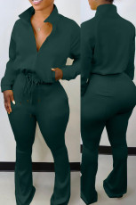 Plus Size Solid Zipper Long Sleeve 2 Piece Pants Set OMY-80081