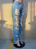 Plus Size Denim Ripped Hole Loose Jeans OLYF-6081