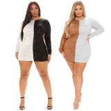 Plus Size Sequin Hollow Out Long Sleeve Club Dress CYA-9422