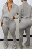 Plus Size Solid Zipper Long Sleeve 2 Piece Pants Set OMY-80081