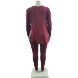Plus Size Casual Long Sleeve Two Piece Pant Sets WAF-77241