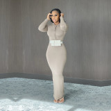 Solid Hooded Long Sleeve Maxi Dress BN-9314