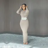 Solid Hooded Long Sleeve Maxi Dress BN-9314