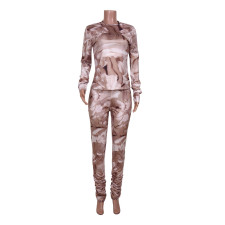 Casual Printed Long Sleeve Stacked Pants 2 Piece Sets JZHF-8013