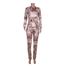 Casual Printed Long Sleeve Stacked Pants 2 Piece Sets JZHF-8013