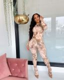 Casual Printed Long Sleeve Stacked Pants 2 Piece Sets JZHF-8013