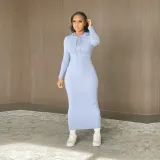 Solid Hooded Long Sleeve Maxi Dress BN-9314
