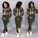 Plus Size Leopard Stitching Hooded Sweatshirt Two-piece LSD-8626
