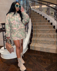Camo Print Hooded Long Sleeve Casual Mini Dress JZHF-8090