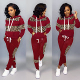 Plus Size Leopard Stitching Hooded Sweatshirt Two-piece LSD-8626