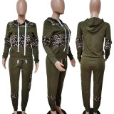 Plus Size Leopard Stitching Hooded Sweatshirt Two-piece LSD-8626