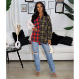 Plaid Patchwork Long Sleeve  Shirt Top ASL-6533