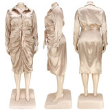 Plus Size Elegant Long Sleeve Sashes Shirt Dress ASL-7059