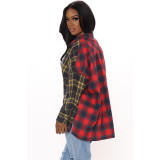 Plaid Patchwork Long Sleeve  Shirt Top ASL-6533