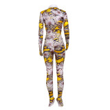 Snake Skin Print Thumb Hole Long Sleeve 2 Piece Sets JZHF-8011