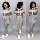 Plus Size Leopard Stitching Hooded Sweatshirt Two-piece LSD-8626