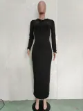 Solid Hooded Long Sleeve Maxi Dress BN-9314