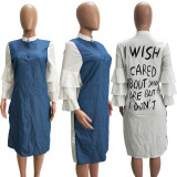 Letter Print Patchwork Ruffle Sleeve Midi Dress LSD-81622
