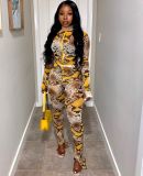 Snake Skin Print Thumb Hole Long Sleeve 2 Piece Sets JZHF-8011