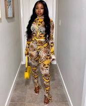 Snake Skin Print Thumb Hole Long Sleeve 2 Piece Sets JZHF-8011