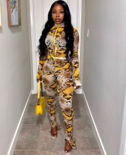 Snake Skin Print Thumb Hole Long Sleeve 2 Piece Sets JZHF-8011