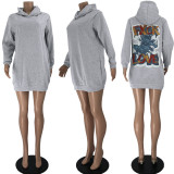 Casual Printed Long Sleeve Hoodie Dress JZHF-8095