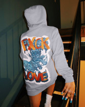 Casual Printed Long Sleeve Hoodie Dress JZHF-8095